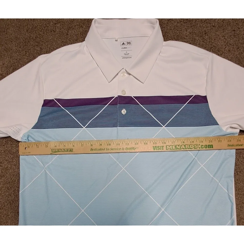 Adidas Golf ClimaCool Men's XL Blue Striped Athletic Golf Polo Shirt